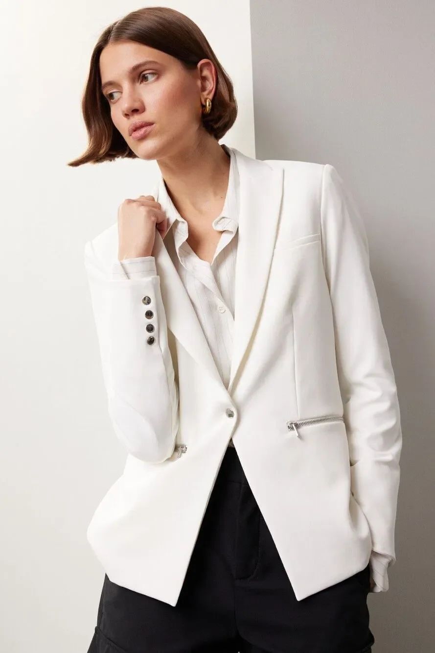 Veronica Beard Iconic Scuba Dickey Blazer Jacket in White Size 14